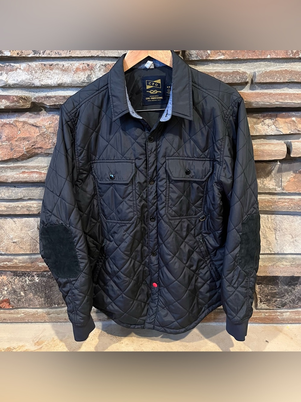 CPO Provisions Quilted Black Jacket with Leather Trim